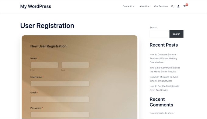 Formularul de înregistrare a utilizatorilor WPForms pe un site live