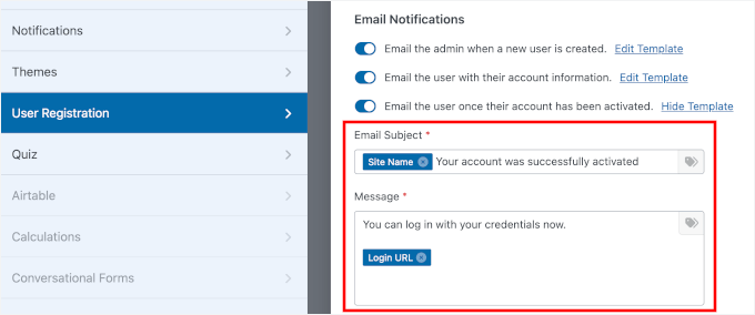Personalizarea notificărilor prin e-mail pentru înregistrarea utilizatorilor