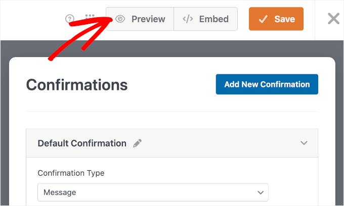 The Preview button in WPForms