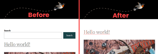 WPCode-disable-search-before-after A before and after image for wpcode removing search feature