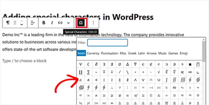 Adding special characters