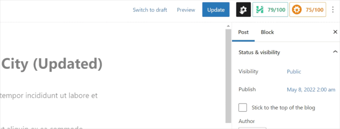 Block editor panel Block editor panel