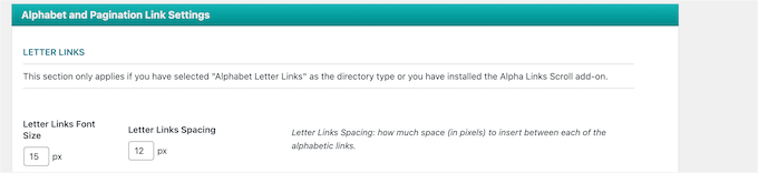 Cambiar cómo se muestran los enlaces de letras y la paginación