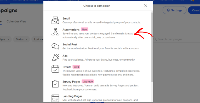 Choose a campaign type Choose a campaign type
