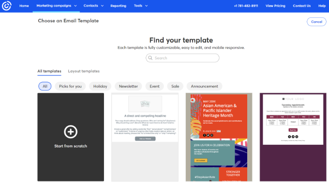 Choose an email template Choose an email template