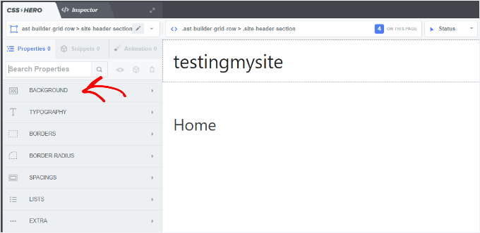 Click the background option in CSS hero Click the background option in CSS hero