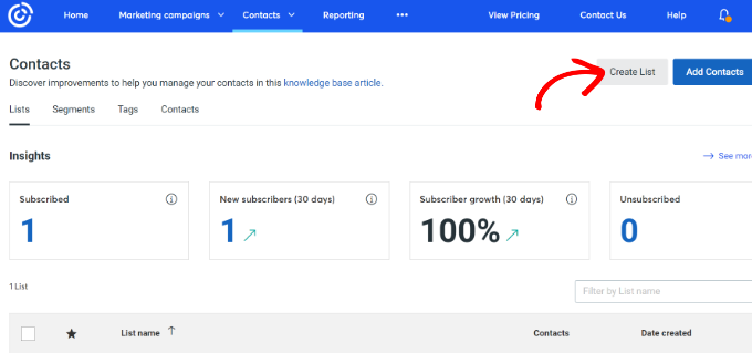 Create a list in constant contact Create a list in constant contact