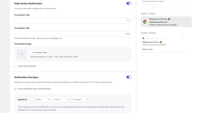 Enable multi action and notification duration Enable multi action and notification duration