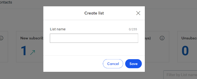 Enter a name for contact list Enter a name for contact list