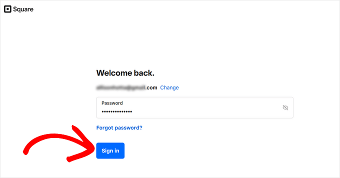 Enter your Square password and sign in