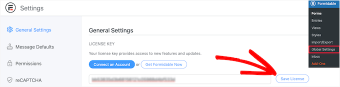Ingresa la clave de licencia de Formidable Forms