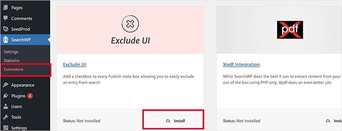 Estensione Exclude UI Estensione Exclude UI