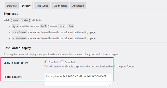 Afficher un message dans le pied de page pour les articles expirant