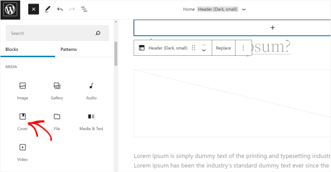Add a cover block to theme template Add a cover block to theme template