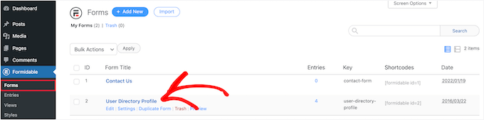 Ir al editor de formularios formidables