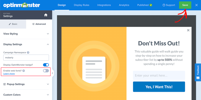 Toggle the Enable Web Fonts Toggle Off Toggle the Enable Web Fonts Toggle Off