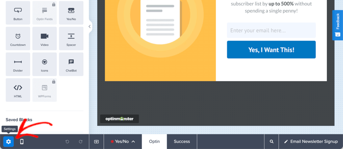 Click the OptinMonster Settings Button Click the OptinMonster Settings Button