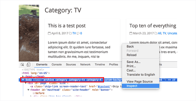 Inspect body classes Inspect body classes