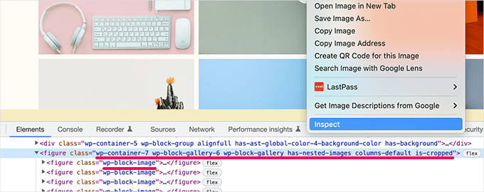 Trovare le classi CSS per i blocchi