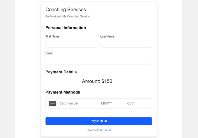Example of a Square payment form created with MyPayKit