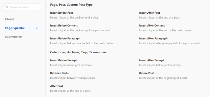 Automatically insert code snippets in page-specific locations Automatically insert code snippets in page-specific locations