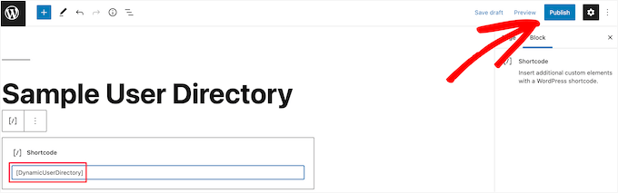 Agregar código corto de lista de usuarios a un bloque