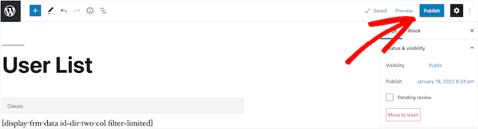 Publicar página en vivo