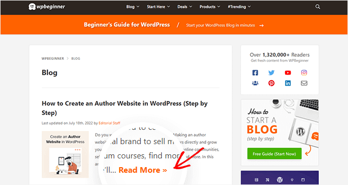 A WordPress blog archive with Read More buttons