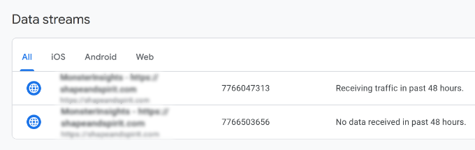 Select data streams Select data streams