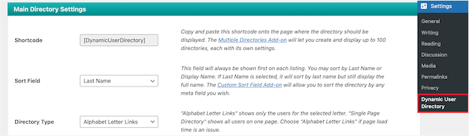 Establecer la configuración principal del directorio