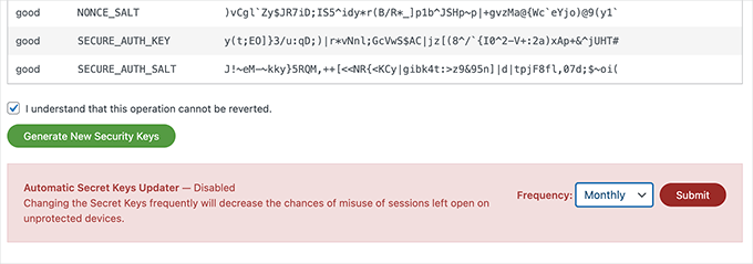 Regenerate security keys Regenerate security keys