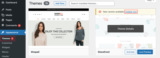 Updating Themes From the Appearance » Themes Page Updating Themes From the Appearance » Themes Page