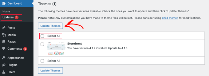 Updating Themes From the Dashboard » Updates Page Updating Themes From the Dashboard » Updates Page