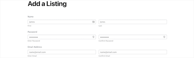 Ejemplo de página de registro de usuario