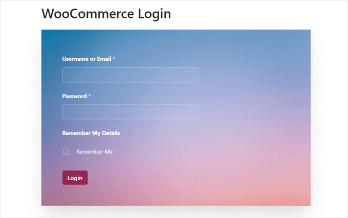 Example of WooCommerce login page by WPForms Example of WooCommerce login page by WPForms