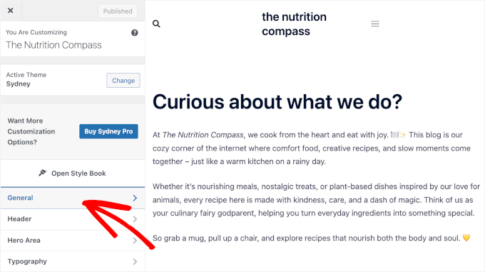 Go to the General settings in Sydney Go to the General settings in Sydney
