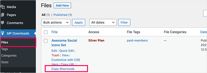 Copy shortcode for your MemberPress download Copy shortcode for your MemberPress download