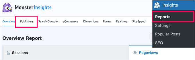 Publishers tab Publishers tab