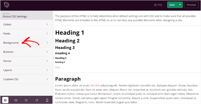 Open background settings in SeedProd Open background settings in SeedProd