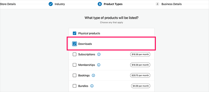 Select product types Select product types