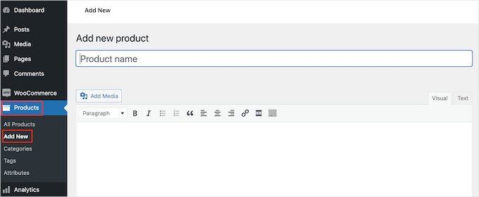 Creating a new WooCommerce product Creating a new WooCommerce product