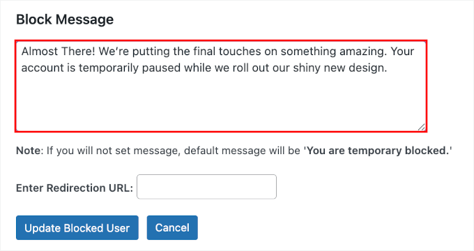 Block message for locking out a user Block message for locking out a user