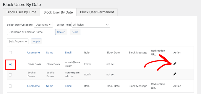 The pencil icon to edit a user's block by date settings The pencil icon to edit a user's block by date settings