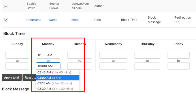 Setting block time in User Blocker Setting block time in User Blocker
