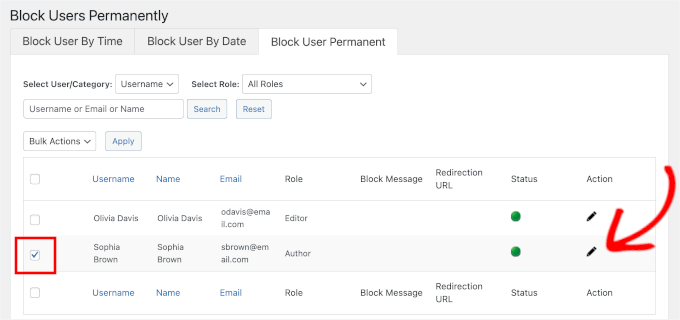 The pencil icon to permanently block a user The pencil icon to permanently block a user