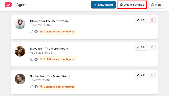 Przycisk Ustawienia Agenta