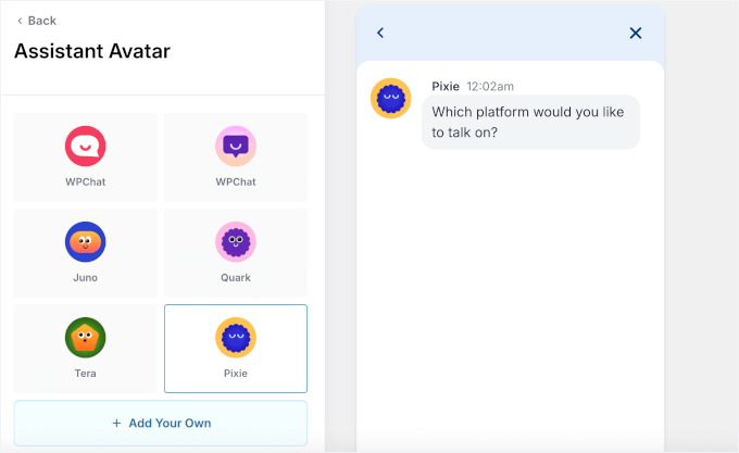 Wybór awatara asystenta