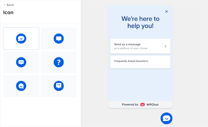 Wybór ikony Telegram WPChat