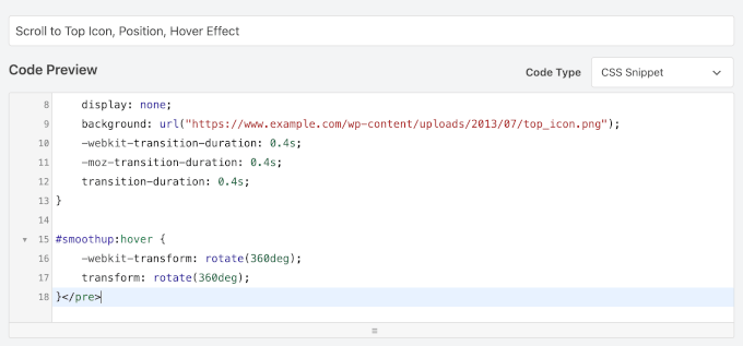 Lägger till CSS för scrolla till toppen i WPCode