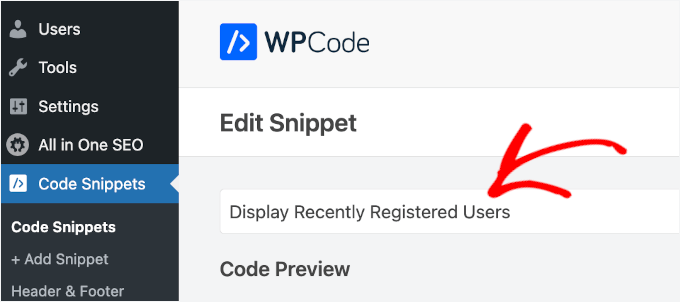 Nombrar el fragmento de código personalizado